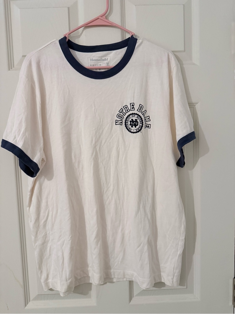Homefield Notre Dame White Ringer Tee with Navy Trim